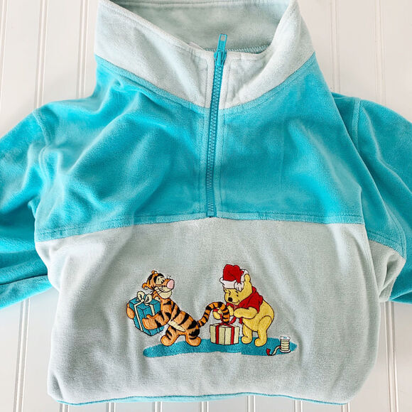 DISNEY Vintage Winnie Pooh Christmas Maxi Nightgown Pullover Robe Blue Womens L - Picture 9 of 9